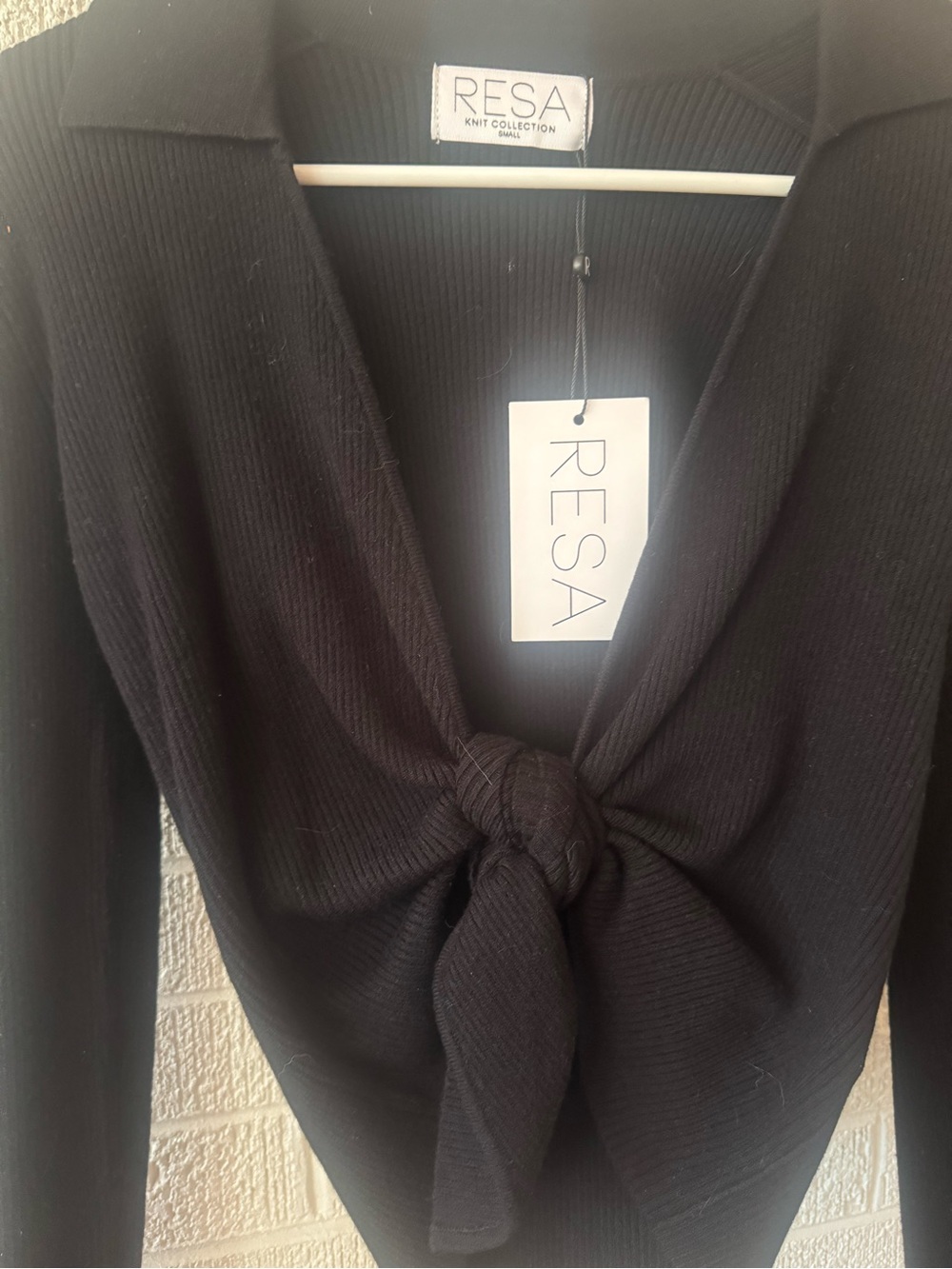 RESA Black Knot-Front Ribbed Top with Collar.  NWT